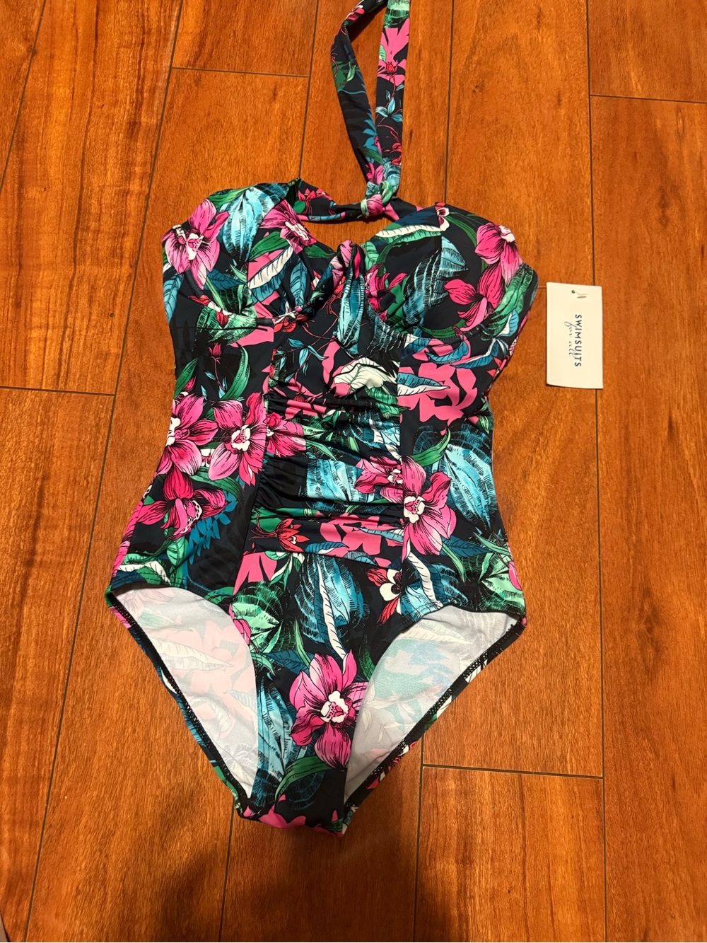 Floral One-Piece Swimsuit - Pink & Teal
